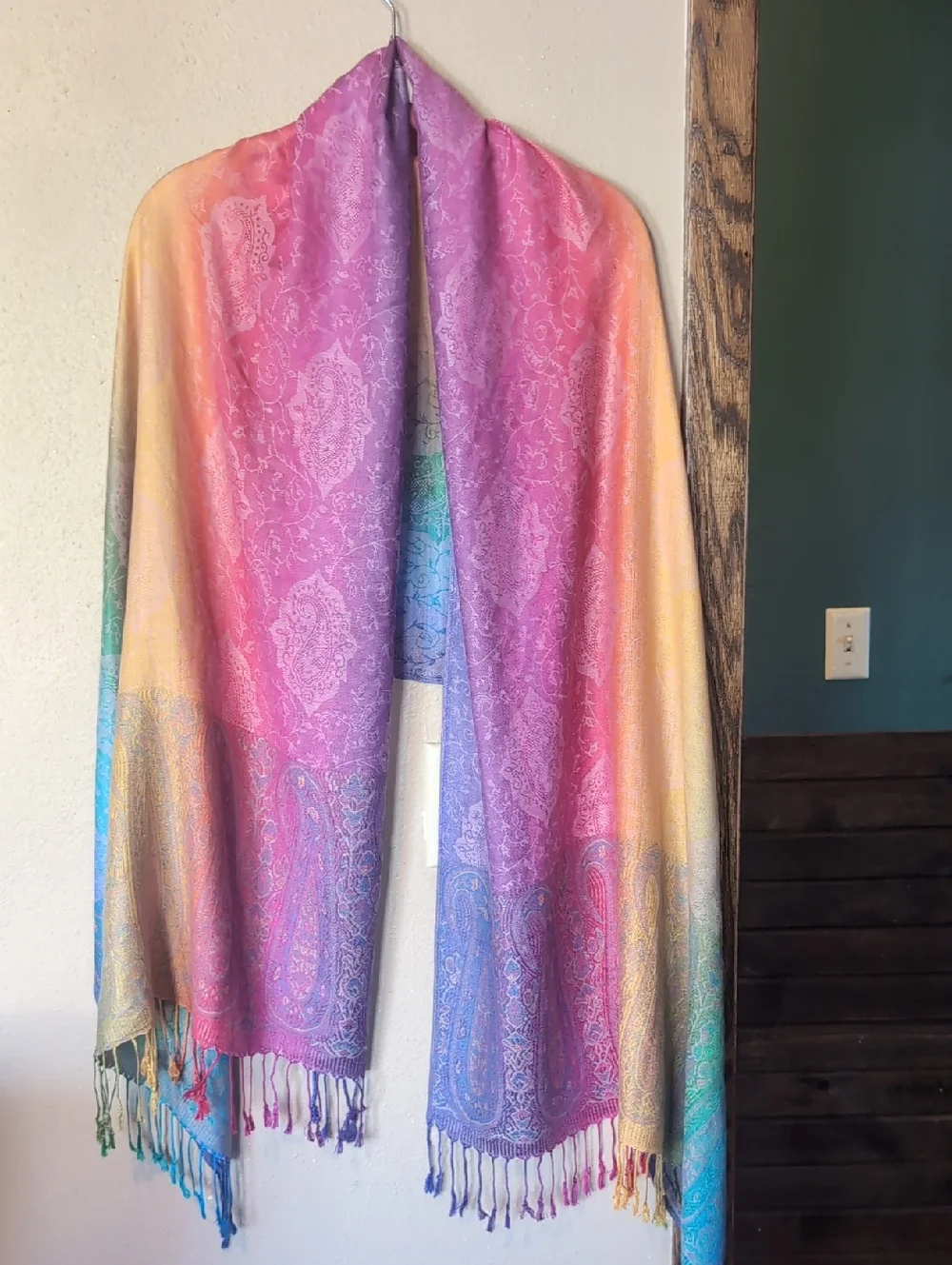Multicolor Paisley Ombre Shawl Scarf - Pink, Purple & Blue